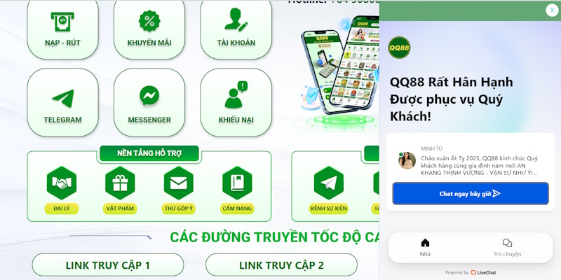 Liên hệ QQ88 bằng hình thức chat live